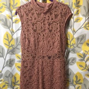 Rose Lace Dress with Peekaboo Midriff